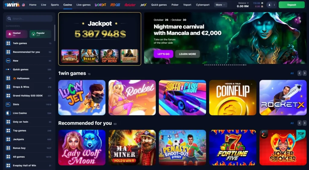 1WIN Casino Online juegos lobby